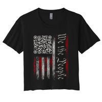Retro Vintage Qr American Flag Funny Trump Dance Code Crop Top