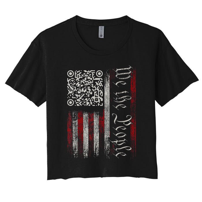 Retro Vintage Qr American Flag Funny Trump Dance Code Crop Top