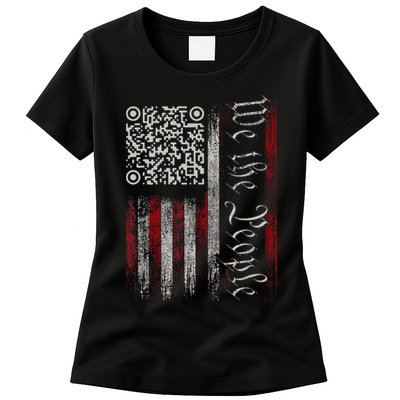 Retro Vintage Qr American Flag Funny Trump Dance Code Womens T-Shirt