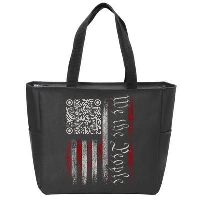 Retro Vintage Qr American Flag Funny Trump Dance Code Zip Tote Bag