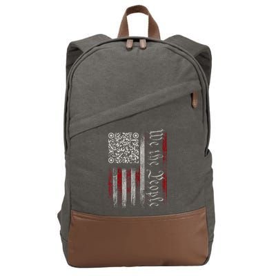 Retro Vintage Qr American Flag Funny Trump Dance Code Cotton Canvas Backpack
