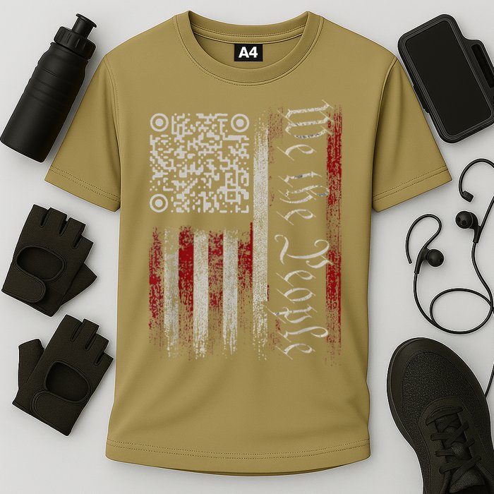 Retro Vintage Qr American Flag Funny Trump Dance Code Performance Shirt