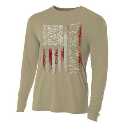 Retro Vintage Qr American Flag Funny Trump Dance Code Cooling Performance Long Sleeve Crew