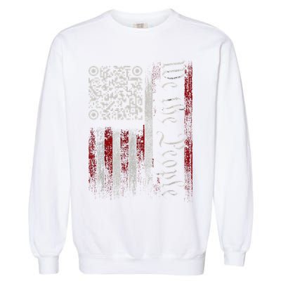 Retro Vintage Qr American Flag Funny Trump Dance Code Garment-Dyed Sweatshirt
