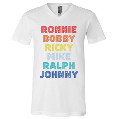 Retro Vintage Ronnie Bobby Ricky Mike Ralph And Johnny V-Neck T-Shirt