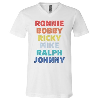 Retro Vintage Ronnie Bobby Ricky Mike Ralph And Johnny V-Neck T-Shirt