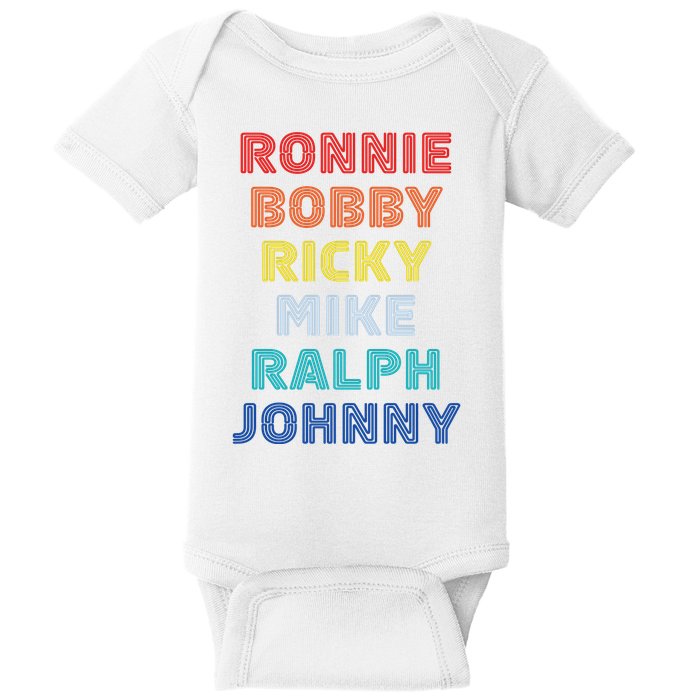 Retro Vintage Ronnie Bobby Ricky Mike Ralph And Johnny Baby Bodysuit