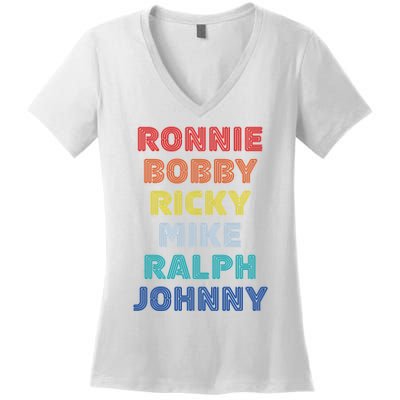 Retro Vintage Ronnie Bobby Ricky Mike Ralph And Johnny Women's V-Neck T-Shirt