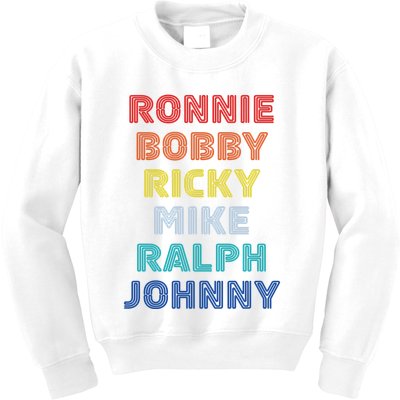 Retro Vintage Ronnie Bobby Ricky Mike Ralph And Johnny Kids Sweatshirt