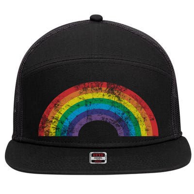Rainbow Vintage Retro 70s 80s Style Gift Gift 7 Panel Mesh Trucker Snapback Hat
