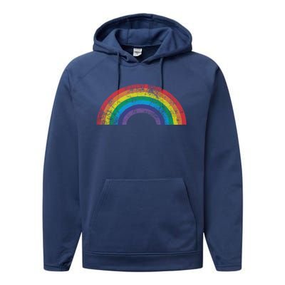 Rainbow Vintage Retro 70s 80s Style Gift Gift Performance Fleece Hoodie