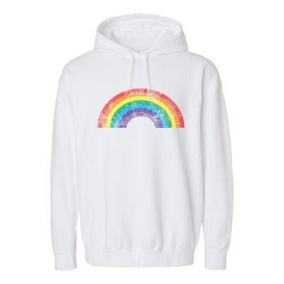 Rainbow Vintage Retro 70s 80s Style Gift Gift Garment-Dyed Fleece Hoodie