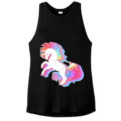Retro Vintage Rainbow Unicorn Ladies PosiCharge Tri-Blend Wicking Tank