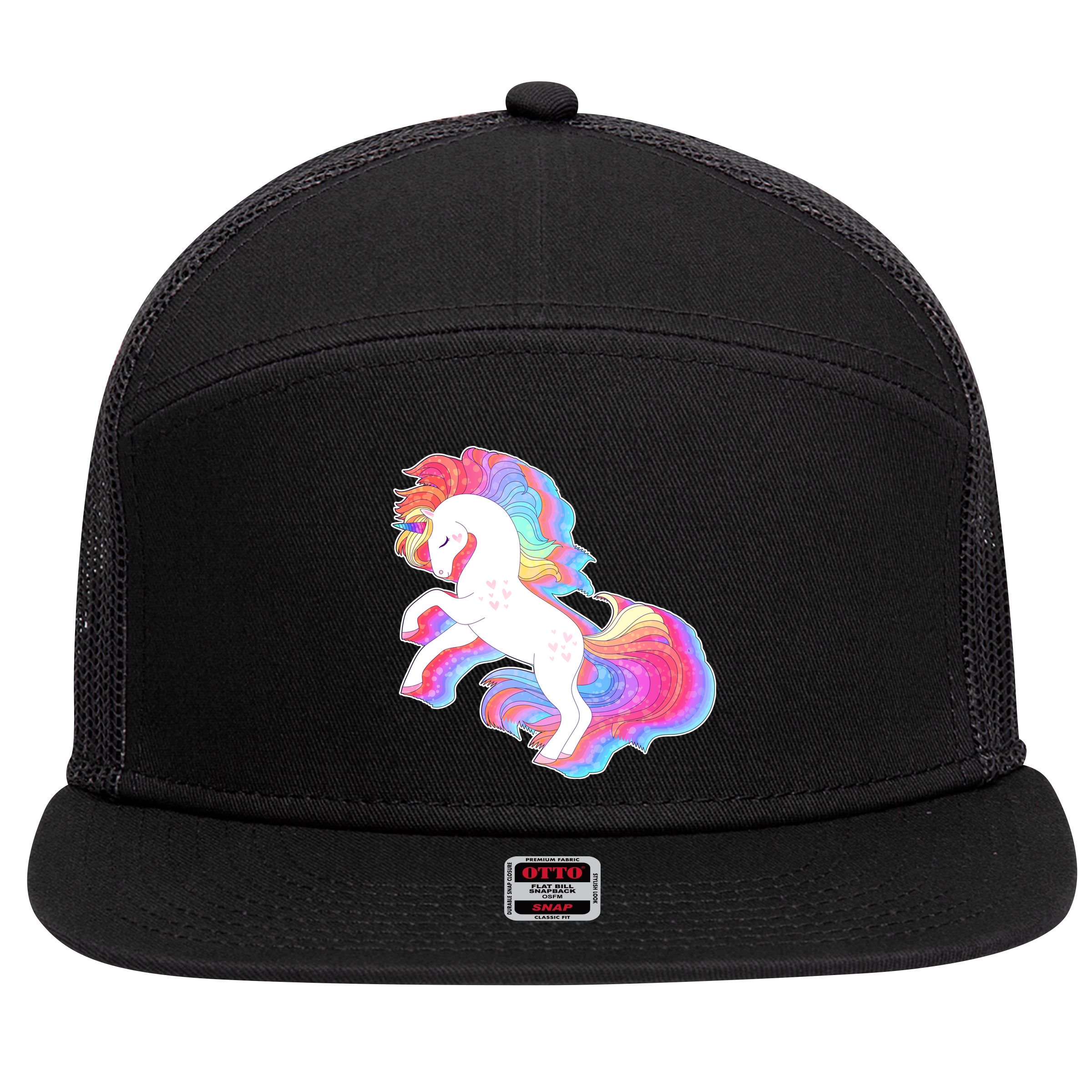 Retro Vintage Rainbow Unicorn 7 Panel Mesh Trucker Snapback Hat