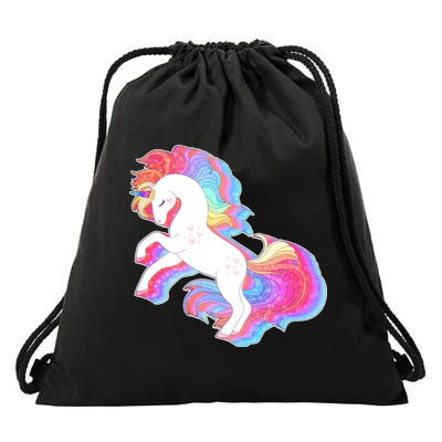 Retro Vintage Rainbow Unicorn Drawstring Bag
