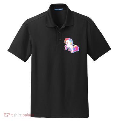 Retro Vintage Rainbow Unicorn Dry Zone Grid Polo