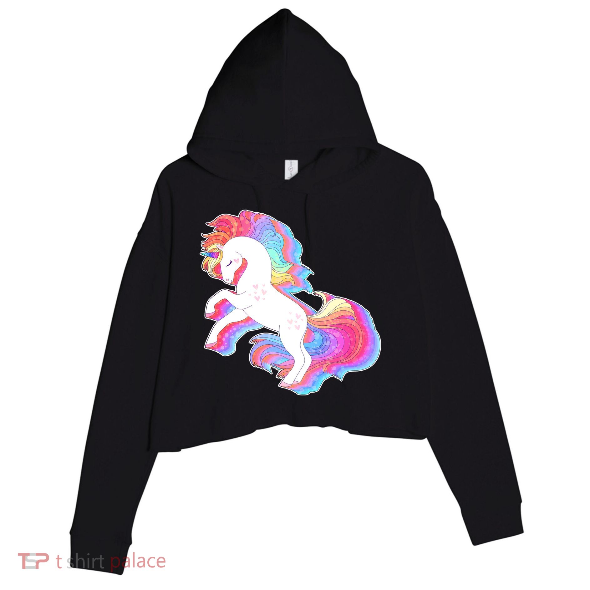 Retro Vintage Rainbow Unicorn Crop Fleece Hoodie