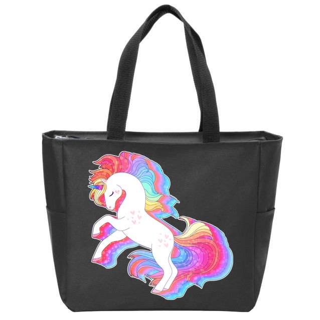 Retro Vintage Rainbow Unicorn Zip Tote Bag