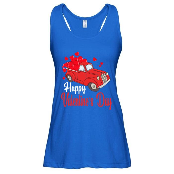 Retro Vintage Red Truck Carrying Hearts Happy Valentines Day Funny Gift Ladies Essential Flowy Tank