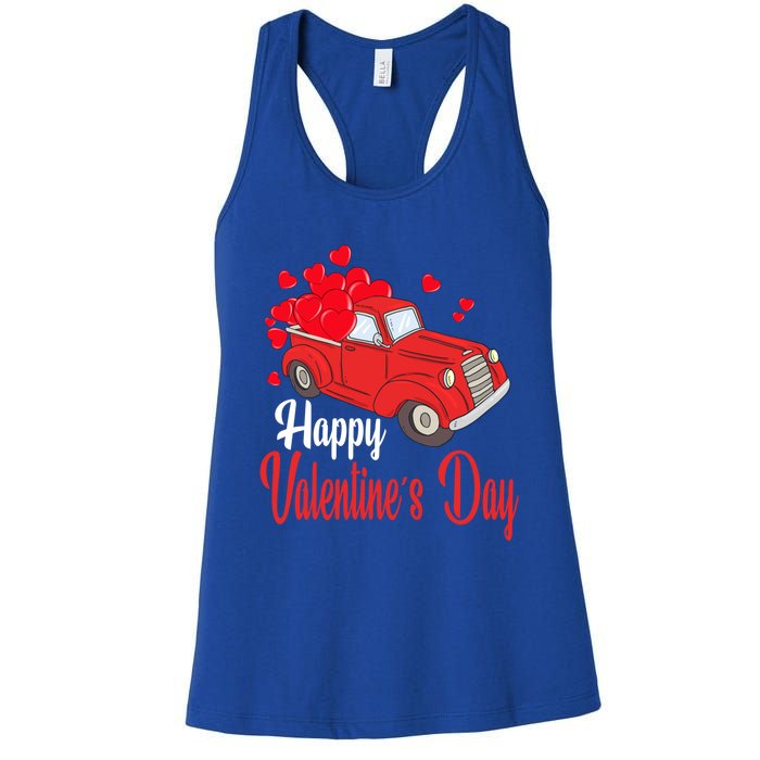 Retro Vintage Red Truck Carrying Hearts Happy Valentines Day Funny Gift Women's Racerback Tank