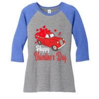 Retro Vintage Red Truck Carrying Hearts Happy Valentines Day Funny Gift Women's Tri-Blend 3/4-Sleeve Raglan Shirt