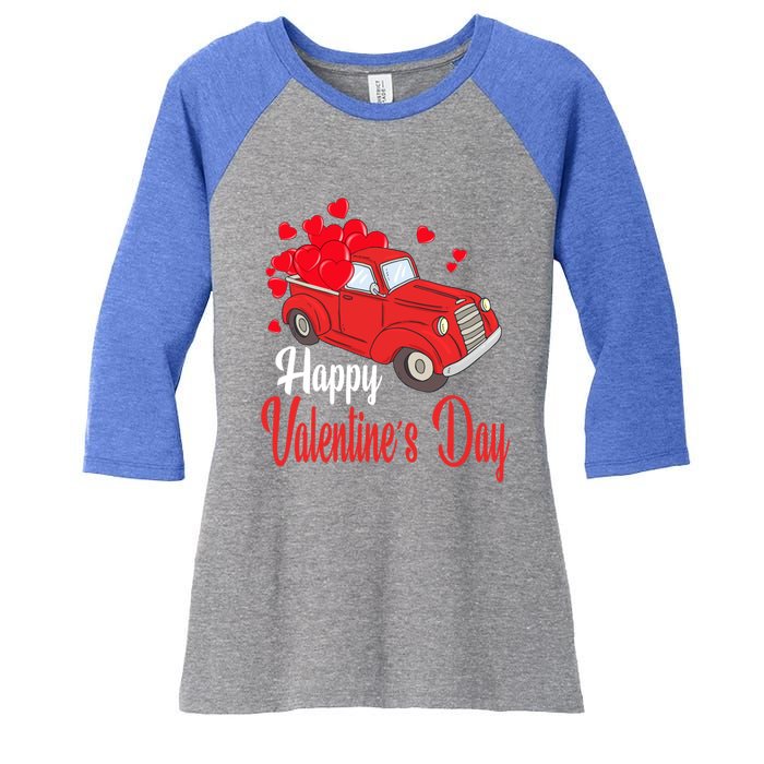 Retro Vintage Red Truck Carrying Hearts Happy Valentines Day Funny Gift Women's Tri-Blend 3/4-Sleeve Raglan Shirt