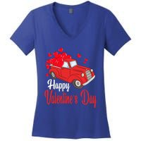 Retro Vintage Red Truck Carrying Hearts Happy Valentines Day Funny Gift Women's V-Neck T-Shirt