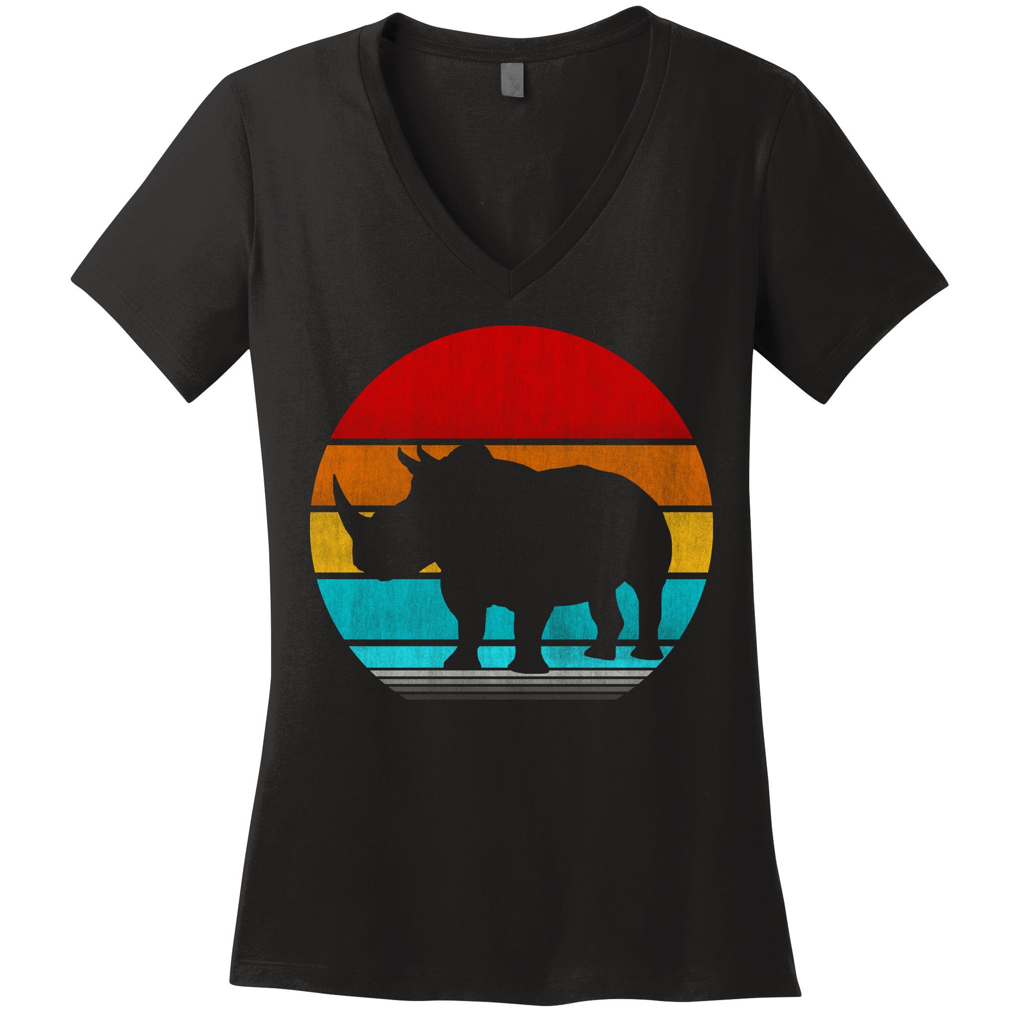 Retro Vintage Rhino Women's V-Neck T-Shirt
