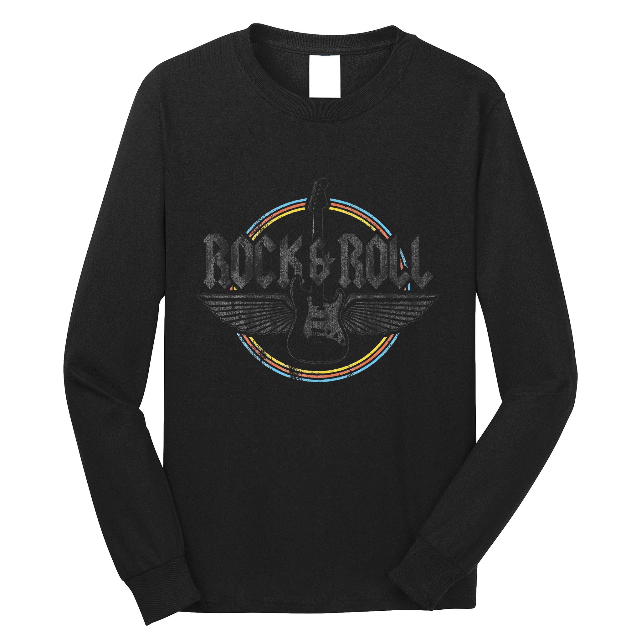 Retro Vintage Rock & Roll Guitar Wings Music Concert Band Long Sleeve Shirt