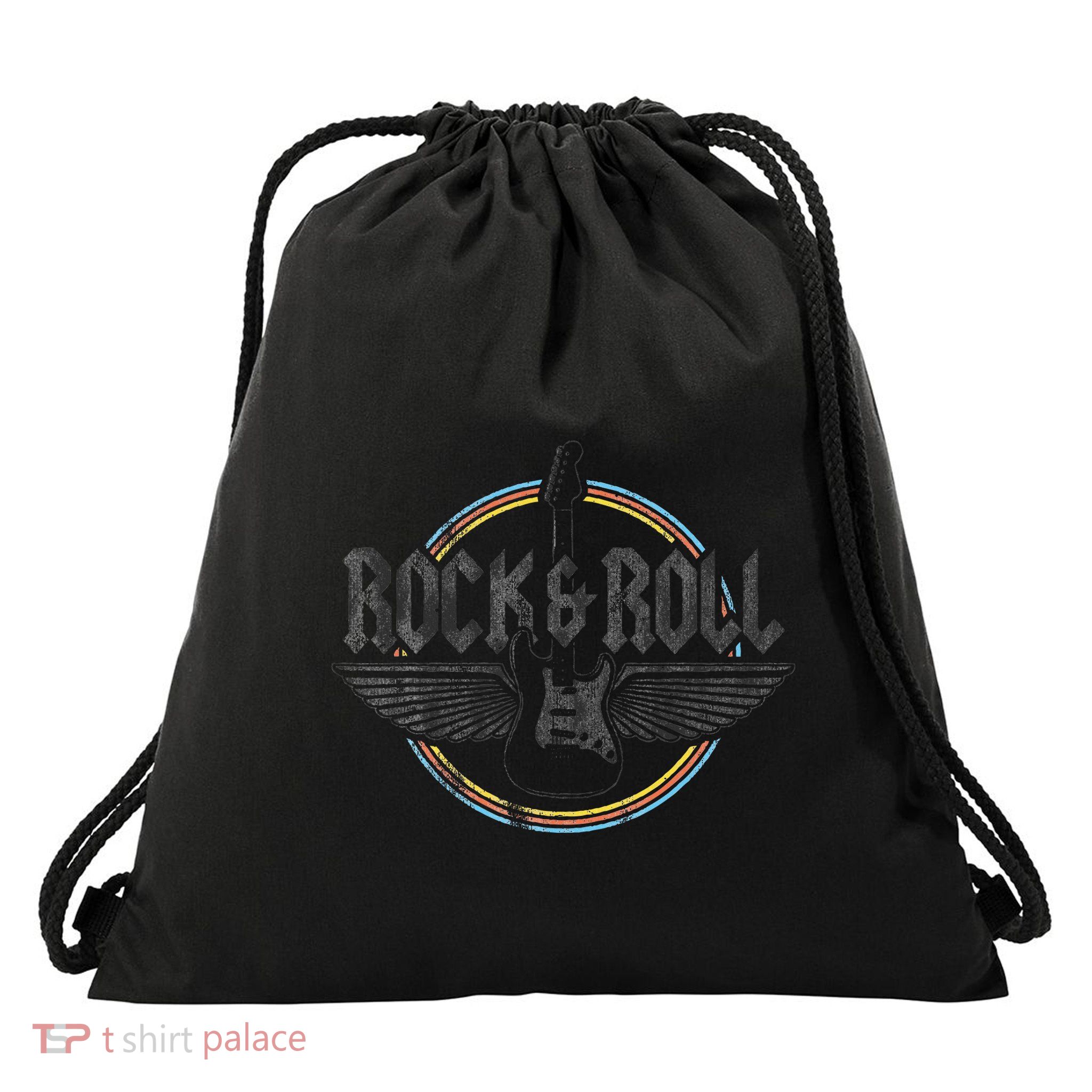 Retro Vintage Rock & Roll Guitar Wings Music Concert Band Drawstring Bag