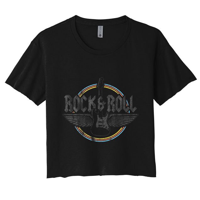 Retro Vintage Rock & Roll Guitar Wings Music Concert Band Crop Top