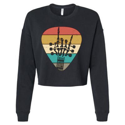 Retro Vintage Rock On Guitar Skeleton Cropped Pullover Crew
