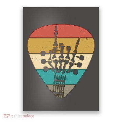 Retro Vintage Rock On Guitar Skeleton Poster