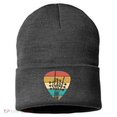 Retro Vintage Rock On Guitar Skeleton Sustainable Knit Beanie
