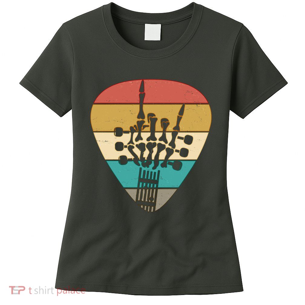 Retro Vintage Rock On Guitar Skeleton Womens T-Shirt