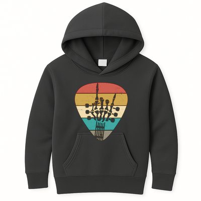 Retro Vintage Rock On Guitar Skeleton Kids Hoodie
