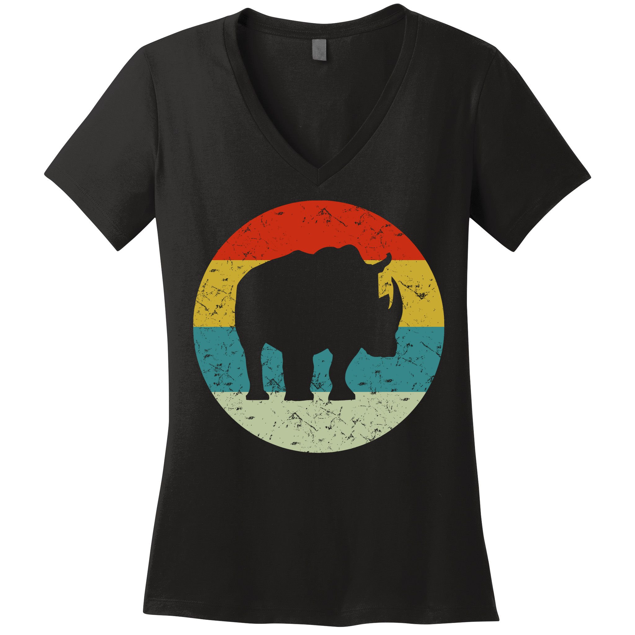 Retro Vintage Rhino Women's V-Neck T-Shirt