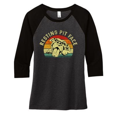 Retro Vintage Resting Pit Face Pitbull Funny Dog Lovers Gift Women's Tri-Blend 3/4-Sleeve Raglan Shirt