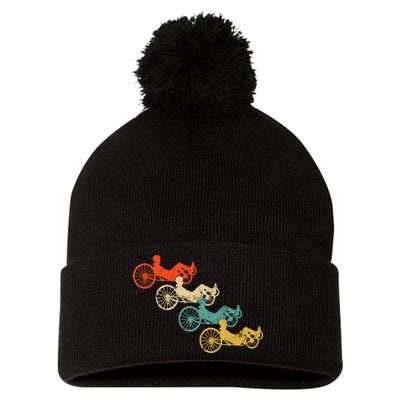 Retro Vintage Recumbent Bike Cyclist Recumbent Trike Cycling Pom Pom 12in Knit Beanie