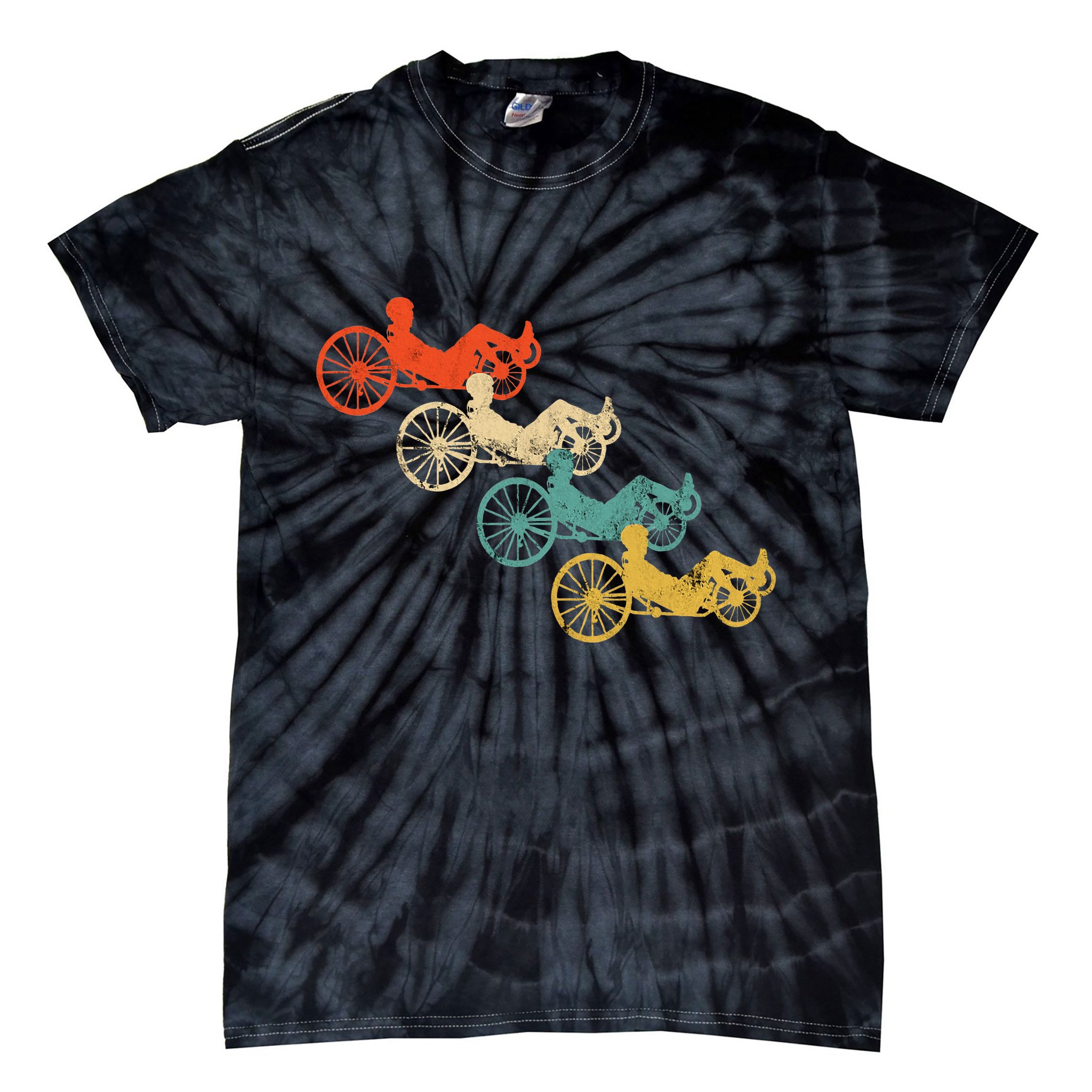 Retro Vintage Recumbent Bike Cyclist Recumbent Trike Cycling Tie-Dye T-Shirt