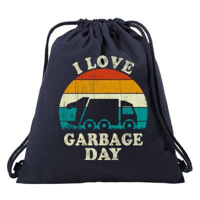 Retro Vintage Recycling Trash I Love Garbage Day Truck Meaningful Gift Drawstring Bag