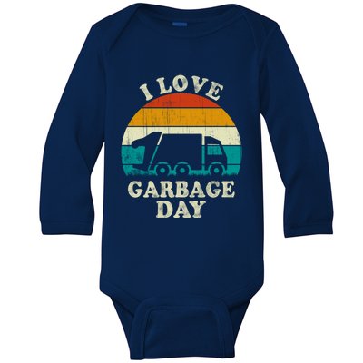 Retro Vintage Recycling Trash I Love Garbage Day Truck Meaningful Gift Baby Long Sleeve Bodysuit