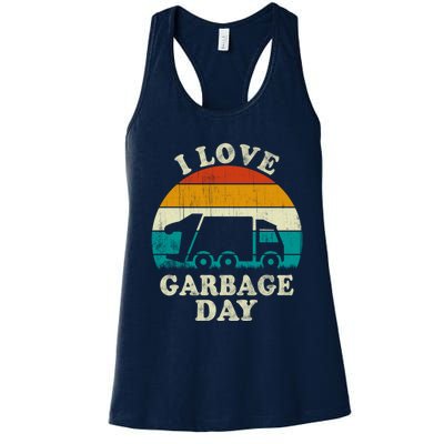 Retro Vintage Recycling Trash I Love Garbage Day Truck Meaningful Gift Women's Racerback Tank