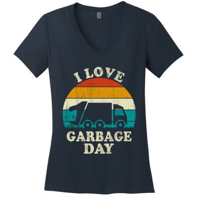 Retro Vintage Recycling Trash I Love Garbage Day Truck Meaningful Gift Women's V-Neck T-Shirt