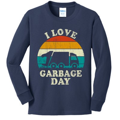 Retro Vintage Recycling Trash I Love Garbage Day Truck Meaningful Gift Kids Long Sleeve Shirt