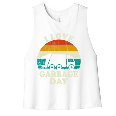 Retro Vintage Recycling Trash I Love Garbage Day Truck Meaningful Gift Women's Racerback Cropped Tank