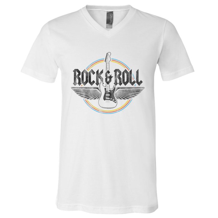 Retro Vintage Rock & Roll Guitar Wings Music Concert Band V-Neck T-Shirt