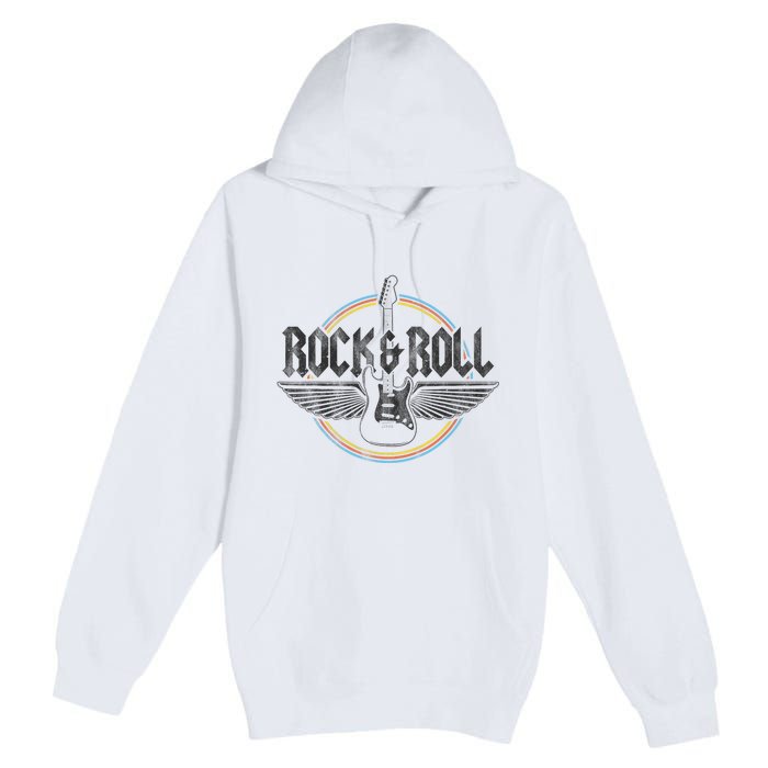 Retro Vintage Rock & Roll Guitar Wings Music Concert Band Premium Pullover Hoodie