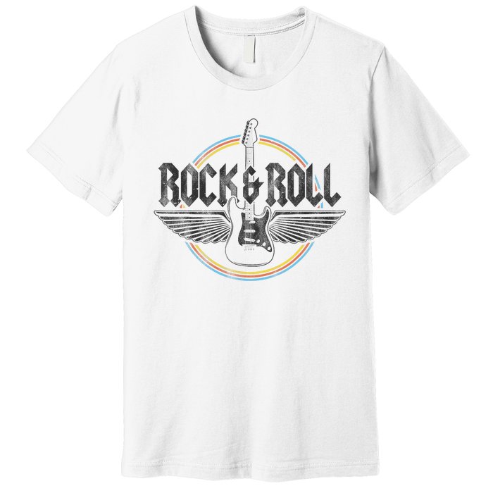 Retro Vintage Rock & Roll Guitar Wings Music Concert Band Premium T-Shirt