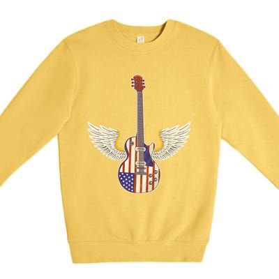 Retro Vintage Rock And Roll Guitar Wings Music Band 4th July Gift Premium Crewneck Sweatshirt